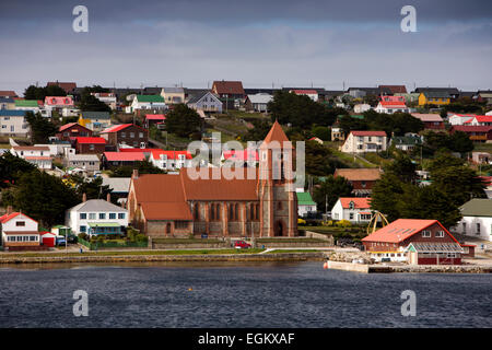 South Atlantic, Falklands, Stanley, seafront, Ross, Road, Christ Church Cathedral Stock Photo