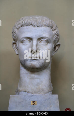 Colossal head of roman emperor Tiberius (42 BC-37AD). Marble. 41-54 AD. From Veies. Vatican Museums, Chiaramonti. Stock Photo
