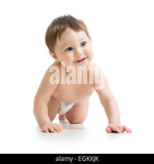 funny baby boy crawling Stock Photo