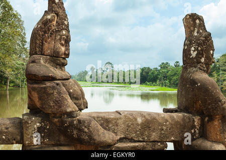 Gate guardian statue - Angkor wat, Cambodia. Stock Photo