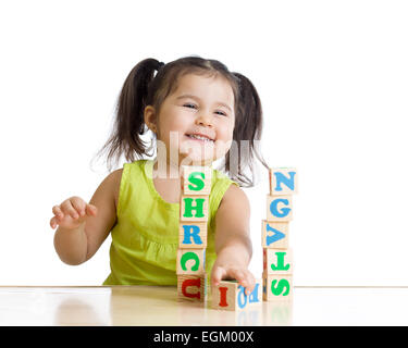 elementary school student playing letter blocks Stock Photo