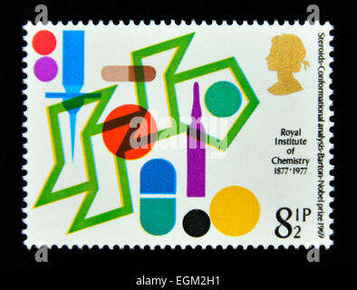 Postage stamp. Great Britain. Queen Elizabeth II. 1977. Royal Institute of Chemistry Centenary. Stock Photo