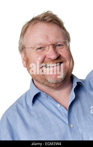 Portrait of bearded smiling overweight middle aged man wearing spectacles, isolated on white Stock Photo