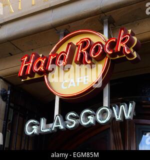 Sign above the entrance to the Hard Rock Cafe in Glasgow, Scotland, UK Stock Photo