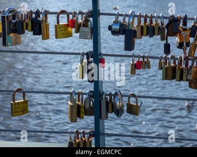 Padlocks on a bridge in in Bakewell, UK Stock Photo