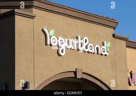 Yogurtland self serve storefront international franchise chain of frozen yogurt in Santa Ana southern California USA Stock Photo