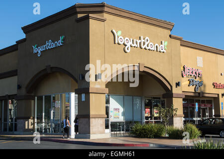 Yogurtland self serve storefront international franchise chain of frozen yogurt in Santa Ana southern California USA Stock Photo