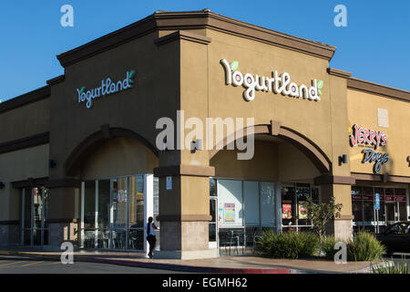 Yogurtland self serve storefront international franchise chain of frozen yogurt in Santa Ana southern California USA Stock Photo