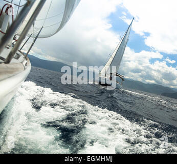 Yacht race in stormy weather. Sailing regatta. Stock Photo