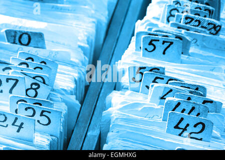Old cards index catalog with numbers in toning Stock Photo
