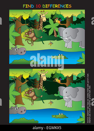 find differences game with wild animal characters Stock Photo - Alamy