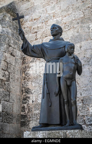 A monument to Junípero Serra and the Juaneño Indian boy, Plaza de San Francisco de Asis, Havana, Cuba. Stock Photo