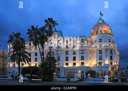 Hotel Le Negresco on the Promenade des Anglais in the evening, Nice, Alpes-Maritimes department, Cote d&#39;Azur, France Stock Photo