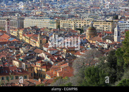 View from the castle hill on the old town, Nice, Alpes-Maritimes department, Cote d'Azur, France Stock Photo