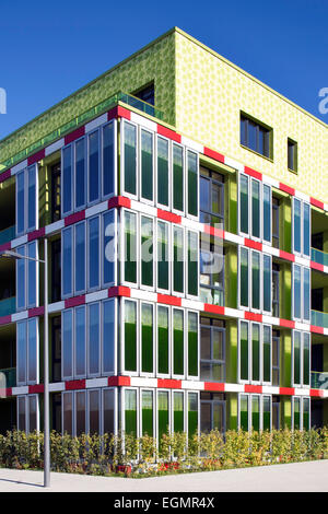 BIQ residential building with photosynthesis facade for the production of energy, algae building, International Building Stock Photo