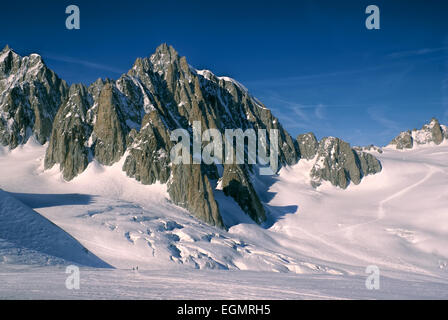 Breathtaking view of snowy mountains from the top in Valle Blanche Stock Photo