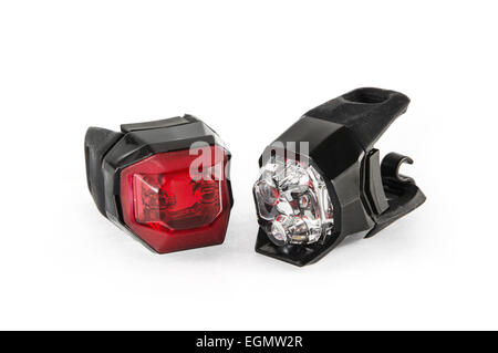 Safety lights for the bicycle on the white background. Stock Photo