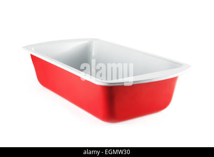 Red empty roasting pan on the white background. Stock Photo