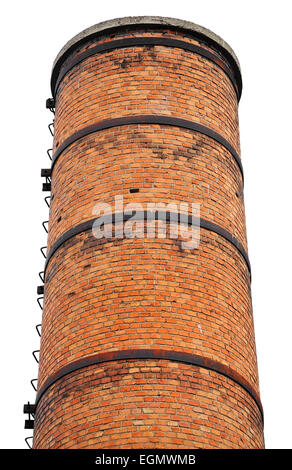 Architecture shot with an old industrial brick tower isolated on white background Stock Photo