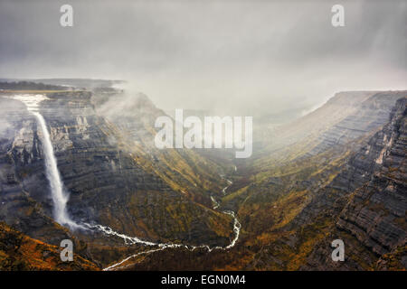 Nervion river source and waterfall in Monte de Santiago Stock Photo