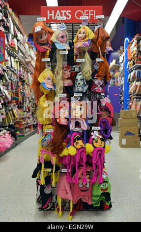 Colorful display of unusual hats for sale at the Party City store in Greenwich Village, Manhattan, New York City Stock Photo