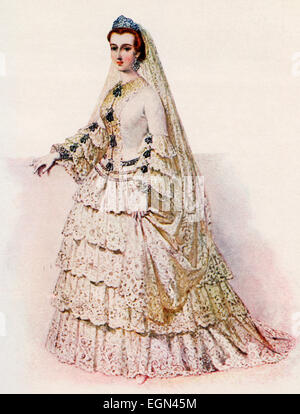 Doña María Eugenia Ignacia Augustina de Palafox-Portocarrero de Guzmán y Kirkpatrick, 16th Countess of Teba and 15th Marquise of Ardales, 1826 –1920, aka Eugénie de Montij.  Seen here in her bridal dress, January 30th,1853.   Last Empress consort of the French from 1853 to 1871 as the wife of Napoleon III, Emperor of the French. Stock Photo
