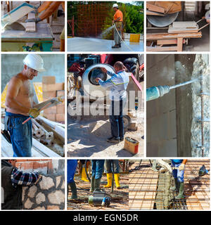 Construction workers in action on a building site Stock Photo