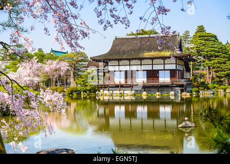 Kyoto, Japan spring at Heian Shrine's pond garden. Stock Photo