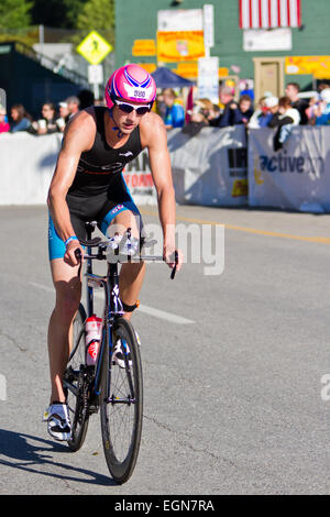 COEUR D ALENE, ID -  JUNE 23: Matthew Shanks, Triathlete on the bike part of the ironman triathlon, June 23 2013 in Coeur d' Ale Stock Photo