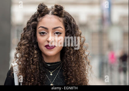 London, UK. 27th February, 2015.  Members of the public enjoy visiting the London Fashion Weekend, sponsored by Vodafone, taking place in  Somerset House.  The consumer facing event brings the latest designs to followers of fashion. Credit:  Stephen Chung/Alamy Live News Stock Photo