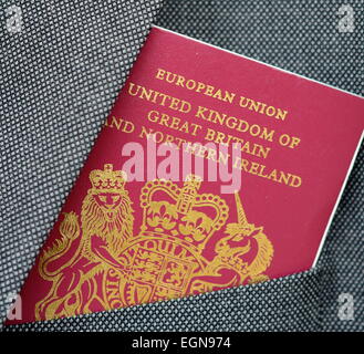 A UK Passport In A Suit Pocket Stock Photo