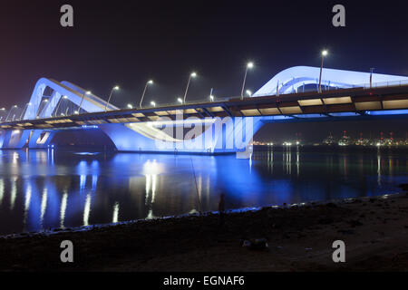 Sheikh Zayed Bridge at night, Abu Dhabi, United Arab Emirates Stock Photo