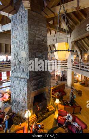 Interior of Timberline Lodge on Mount Hood in the Cascade Mountains, Oregon, USA Stock Photo