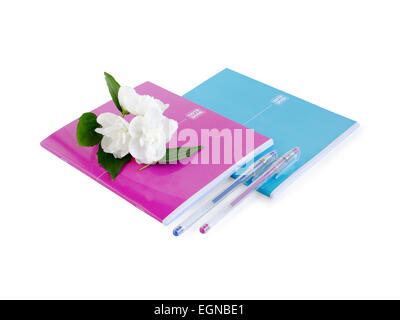 Notebooks and pens isolated on white background Stock Photo