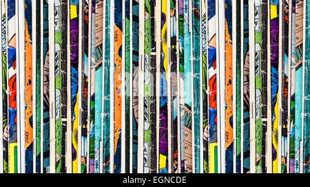 Stack of old vintage comic books background texture Stock Photo