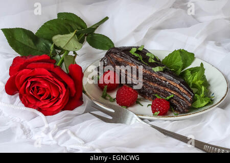 chocolate cake with  red rose Stock Photo