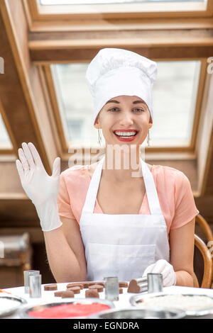 Woman making handmade candy Stock Photo