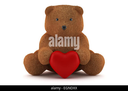 Valentine teddy bear holding a heart isolated on white Stock Photo