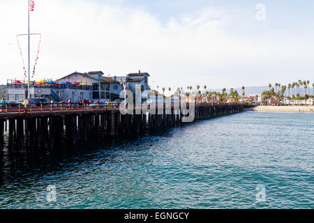An offshore view of Stearn's Wharf in Santa Barbara, California. Stock Photo
