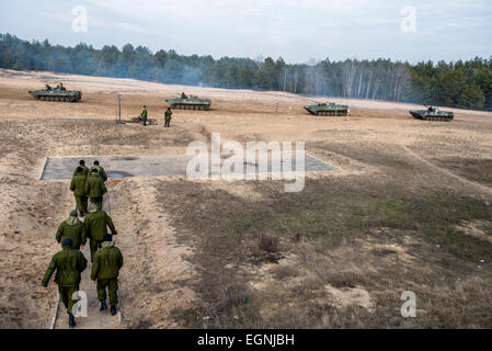 Cadets prepare for training at armed vehicles proving ground at the 169th Training center of Ukrainian Ground Forces, biggest military training formation in Ukraine, at Desna closed cantonment town, Ukraine. 25 of February. Photo by Oleksandr Rupeta Stock Photo