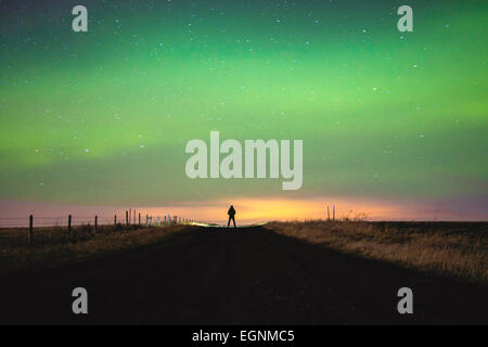 CALGARY, ALBERTA/CANADA - 24th Tuesday February 2015 -  Northern lights aurora borealis seen in the night sky of outskirts city area of Calgary, Alberta Canada. Stock Photo