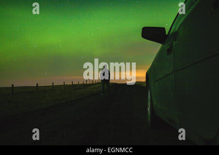 CALGARY, ALBERTA/CANADA - 24th Tuesday February 2015 -  Northern lights aurora borealis seen in the night sky of outskirts city area of Calgary, Alberta Canada. Stock Photo