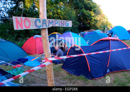 No Camping Sign, Glastonbury Festival, Pilton, Somerset, Britain - 28th June 2003. Stock Photo