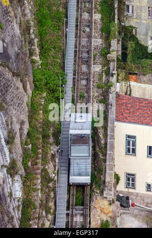 Guindais Funicular operated by the Metro do Porto company. Located near the Dom Luis I Bridge Stock Photo