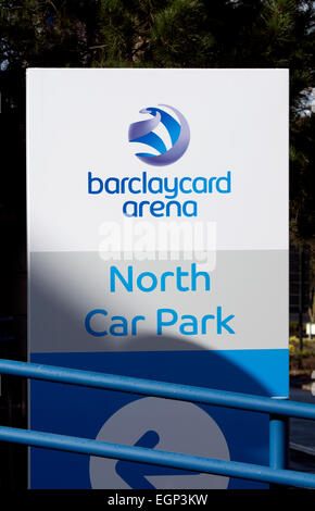 Barclaycard Arena sign, Birmingham, UK (former NIA) Stock Photo