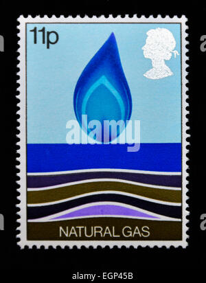 Postage stamp. Great Britain. Queen Elizabeth II. 1978. Energy Resources. Natural Gas - Flame rising from sea. 11p. Stock Photo