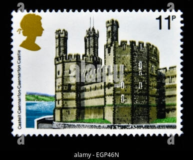 Postage stamp. Great Britain. Queen Elizabeth II. 1978. British Architecture. Historic Buildings. Caernarfon Castle. 11p. Stock Photo