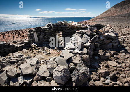 Antarctica, Paulet Island, ruins of 1903 Swedish Antarctic expedition Larsen Stone Hut Stock Photo