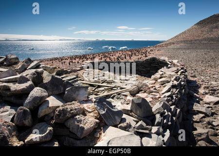 Antarctica, Paulet Island, ruins of 1903 Swedish Antarctic expedition Larsen Stone Hut Stock Photo