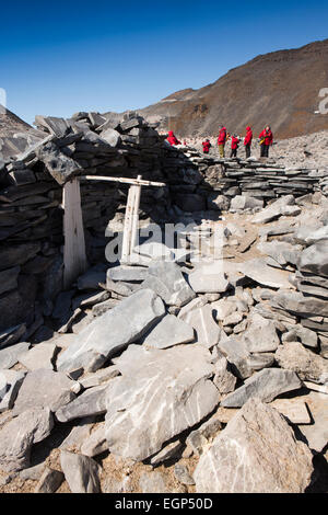 Antarctica, Paulet Island, cruise ship passengers viewing 1903 Larsen Stone Hut Stock Photo